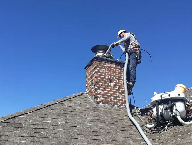 Dedicated Grafton Chimney Sweep team member cleaning a chimney in Grafton, MA