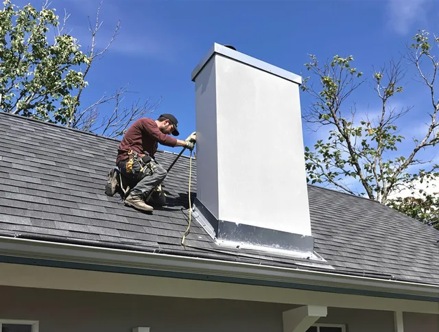 Grafton Chimney Sweep team member finishing chimney construction in Grafton, MA