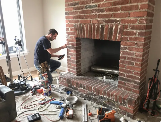 Grafton Chimney Sweep specialist finalizing chimney liner service in Grafton, MA